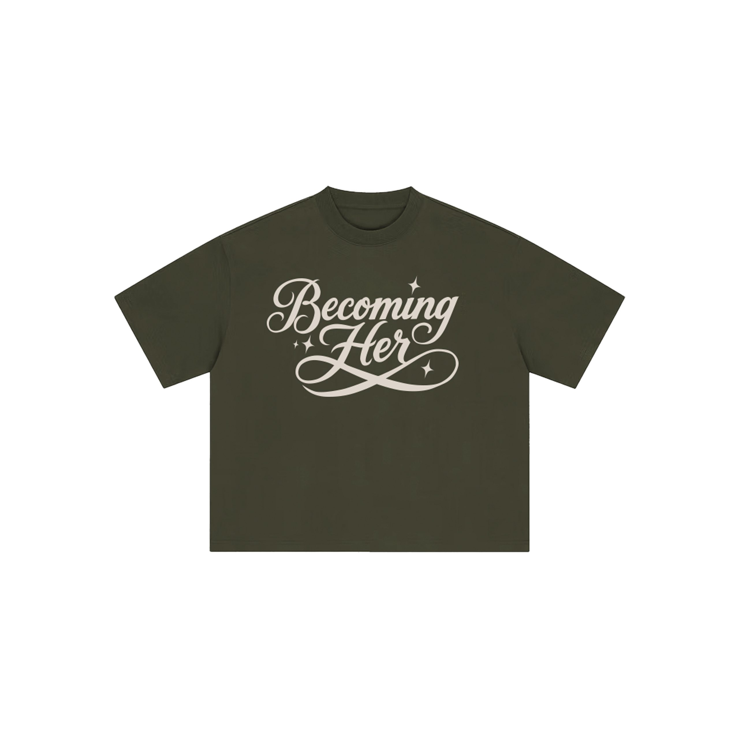 Becoming Her Forest Green graphic t-shirt front view