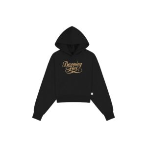 Becoming Her Reclaim Black graphic hoodie front view
