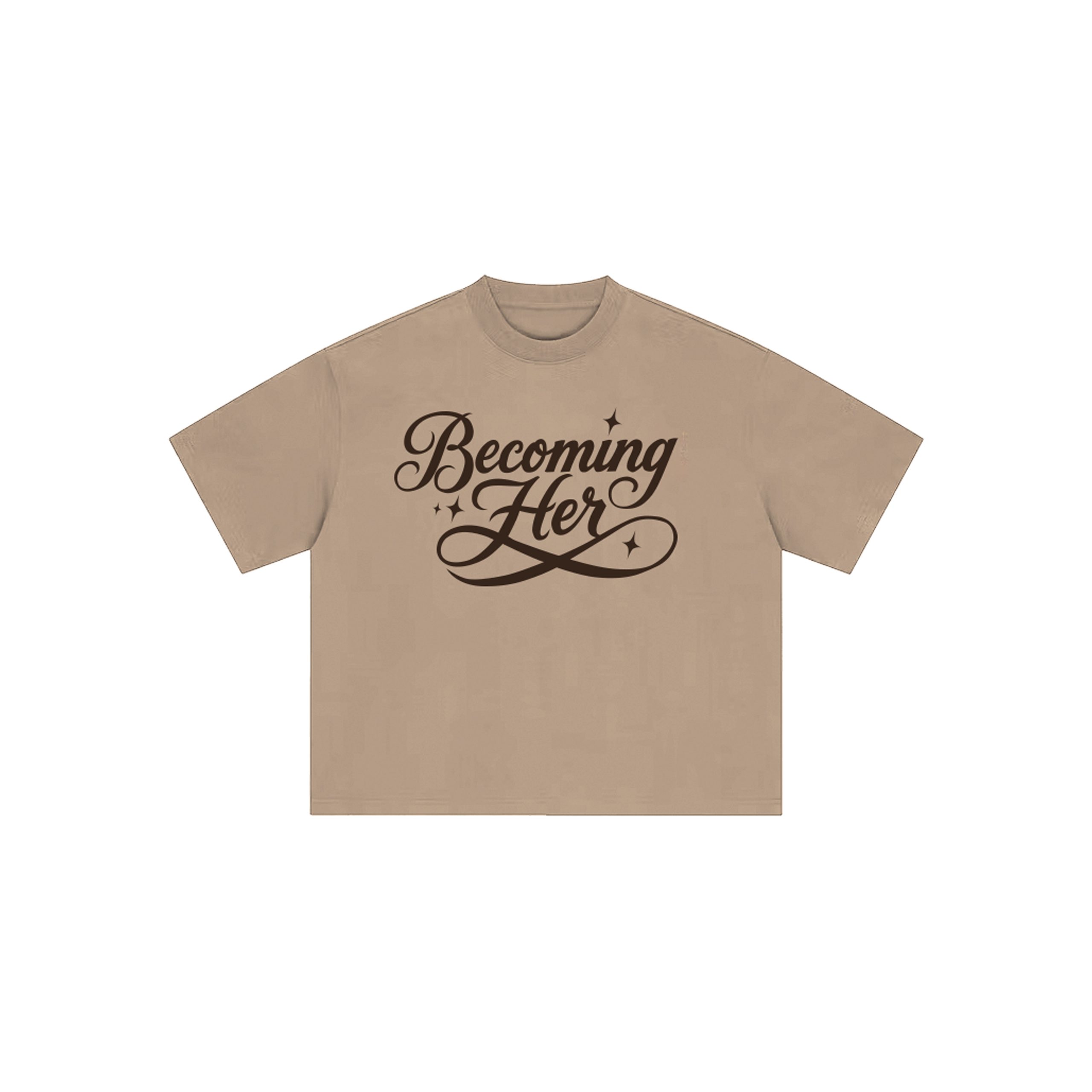 Becoming Her Sand graphic t-shirt front view