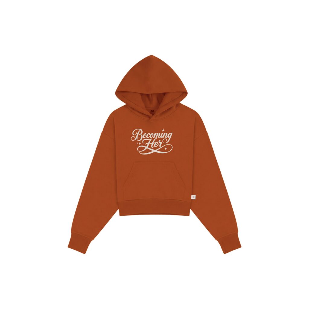 Becoming Her Terracotta graphic hoodie front view