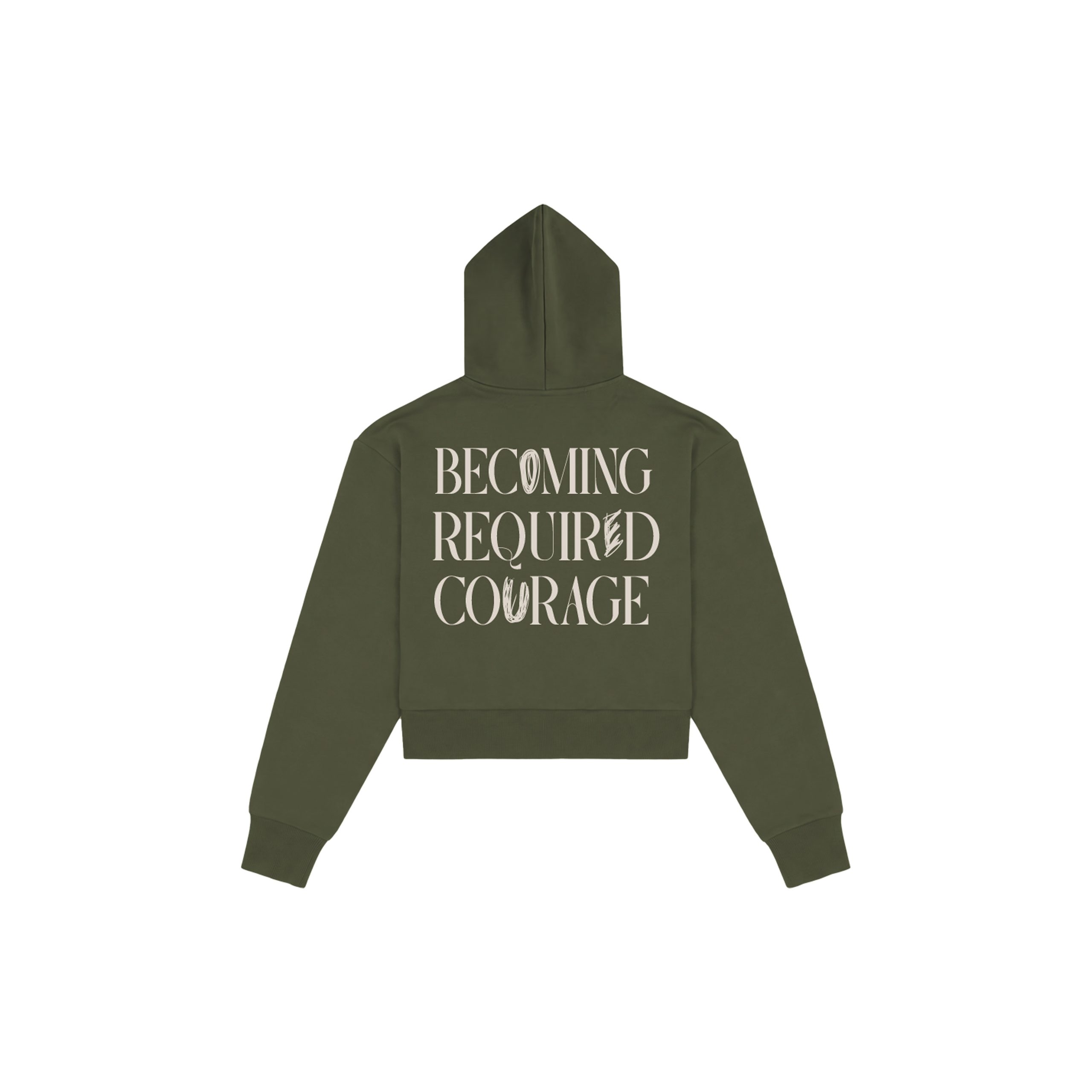 Becoming Required Courage Forest Green graphic hoodie back view