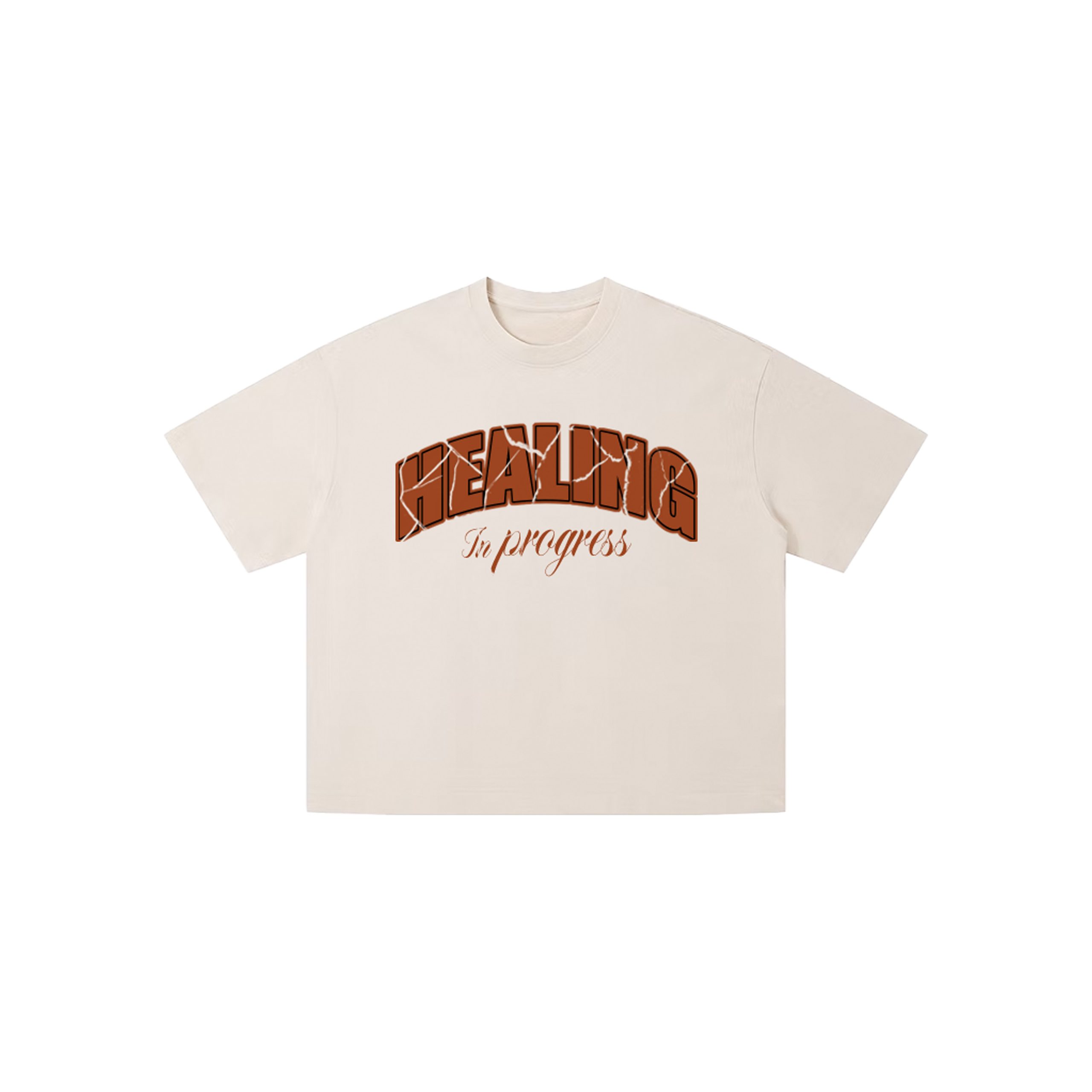 Healing In Progress Cream graphic t-shirt front view