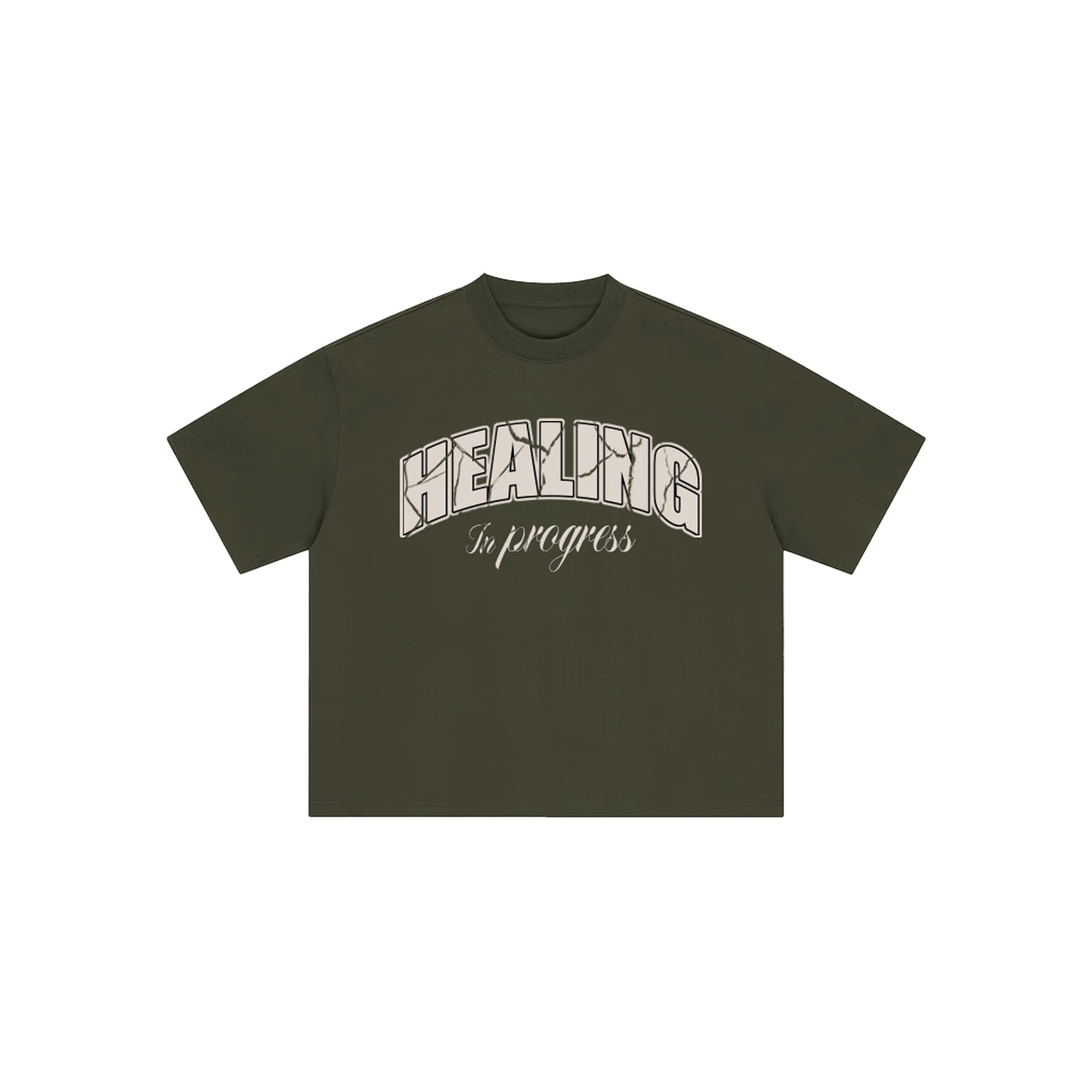 Healing In Progress Forest Green graphic t-shirt front view
