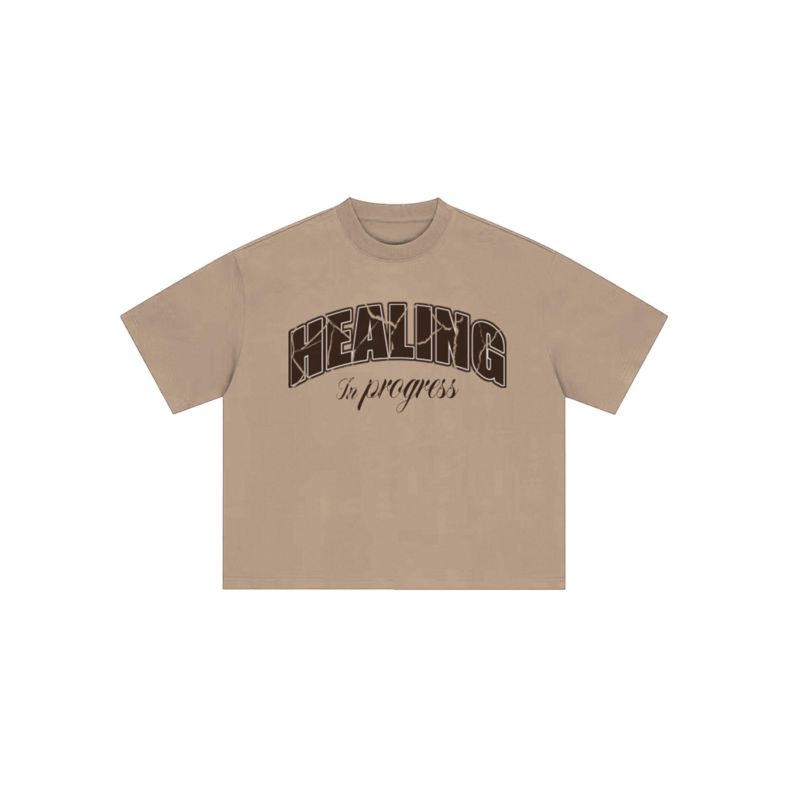 Healing In Progress Sand graphic t-shirt front view